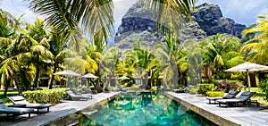 Luxury tropical vacation.Spa swimming pool, Mauritius island