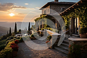 luxury tuscan style villa with great view at sunset