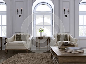 Luxury two armchair in classic living room with tableset photo