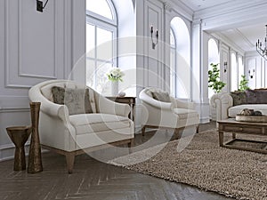 Luxury two armchair in classic living room with tableset photo