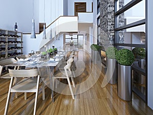 Luxury two-story dining room high-tech style