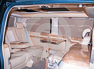 Luxury van interior. High class interior van with leather