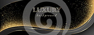 Luxury vector background with golden glow and dust, sparkles and stars, postcard, web banner