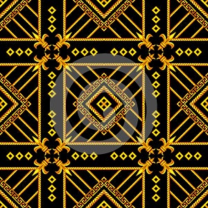 Luxury Versace Pattern with Golden Motifs on Black Background. Ready for Textile Prints. photo