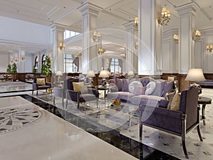 Luxury victorian style hotel lobby interior look