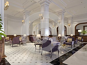 Luxury victorian style hotel lobby interior look