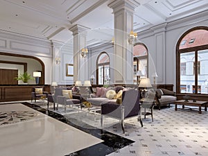 Luxury victorian style hotel lobby interior look