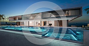Luxury villa exterior design with beautiful infinity pool