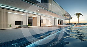 Luxury villa exterior design with beautiful swimming pool