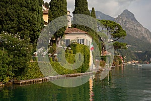 Luxury villa Lake - Lago Lugano, Como, Italy. Historical villa and lakeside garden. photo