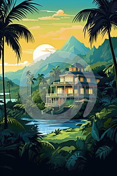 luxury villa in tropical jungle landscape AI generated