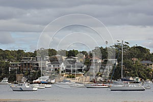 Luxury villas and sailing boats in bay. Lifestyle in Australia