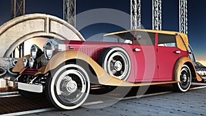 Luxury Vintage Car On Futuristic Bridge