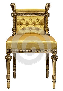 Luxury vintage chair with yellow fabric on white isolated background