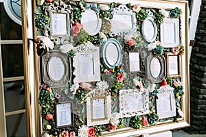 Luxury vintage frames with the list of the wedding guests