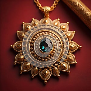 Luxury vintage gold pendant with precious colored gemstones