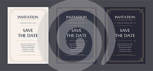 Luxury vintage golden vector invitation card template. blue background with golden frame. dark and light invitation card