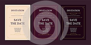 Luxury vintage golden vector invitation card template. violet dark and light templates