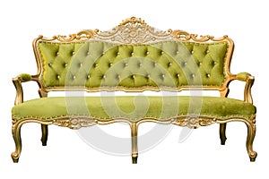 Luxury vintage green couch isolated