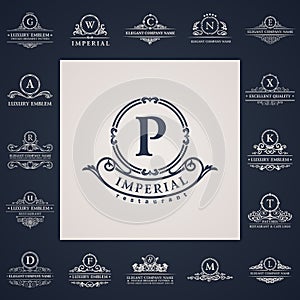 Luxury vintage logos set. Calligraphic letter