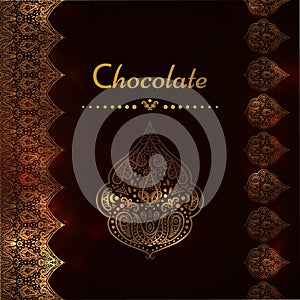 A luxury vintage vector card. Invitation with beautiful golden ornaments , lace border frame. chocolate template