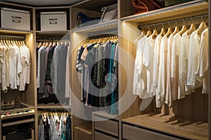 Luxury walk in closet / dressing room with lighting