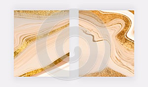 Luxury wall art prints with gold glitter liquid marble texture. Abstract vector backgrounds