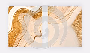 Luxury wall art prints with gold glitter liquid marble texture. Abstract vector backgrounds