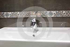 Luxury washbasin in the hotel. Designer bathroom in the Spa . Washbasin close-up