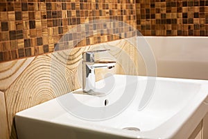 Luxury washbasin in the hotel. Designer bathroom in the Spa . Washbasin close-up