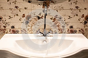 Luxury washbasin in the hotel. Designer bathroom in the Spa . Washbasin close-up