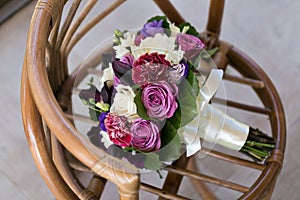 Luxury Wedding bouquet. The concept of marriage and love. accessories for just married ceremony close-up. Fresh flowers