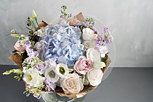 Luxury Wedding bouquet. The concept of marriage and love. accessories for just married ceremony close-up. Fresh flowers