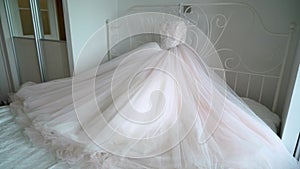 Luxury wedding dress for bride. Bridal white gown.