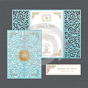 Luxury wedding invitation or greeting card with vintage floral o