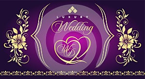 Abstract vector background illustration design, Gold color luxury purple and floral wedding party background design