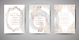 Luxury Wedding Save the Date, Invitation Cards Collection with Gold Foil Flowers and Leaves and Wreath trendy cover