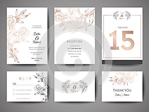 Luxury Wedding Save the Date, Invitation Cards Collection with Gold Foil flowers and Monogram Logo design template