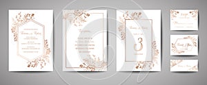 Luxury Wedding Save the Date, Invitation Navy Cards Collection with Gold Foil Flowers and Leaves and Wreath trendy cover