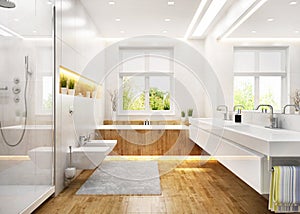 Luxury white bathroom in modern house.