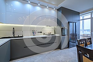 Luxury white and dark grey modern kitchen interior