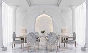 Luxury white dining room 3D rendering Image