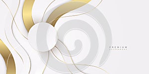 Luxury White and Gold Background with Golden Lines and Paper Cut Style