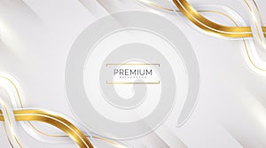 Luxury White and Gold Background with Golden Lines and Paper Cut Style