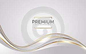 Luxury White and Gold Background with Golden Lines and Paper Cut Style. Premium Gray and Gold Background