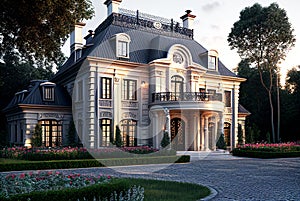 Luxury white house with a garden real estate