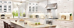 Luxury white kitchen with window
