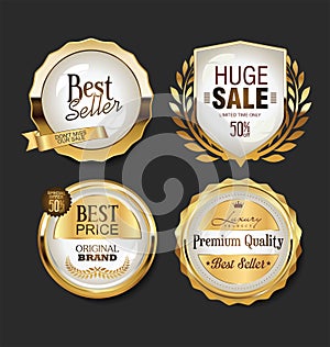 Luxury white labels and laurels collection vector illustration