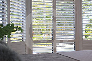 Plantation shutters - selective focus photo