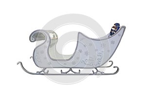 Luxury white sled isolated over white background. Christmas Santa sleigh